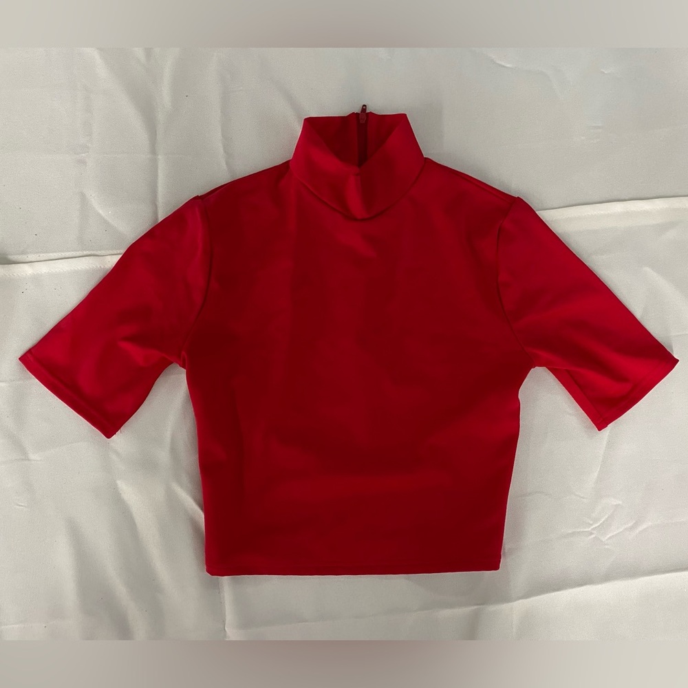 Balera Red Half Sleeve Mock Neck Crop Top Dance Costume